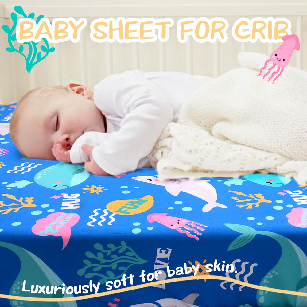 Cloele Ocean Fitted Crib Sheet Whale Design creates lively nursery vibes.