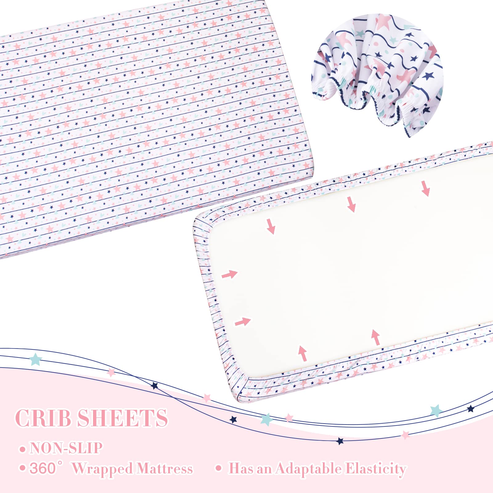 Cloele pink star moon pattern on bedding for playful yet calming design