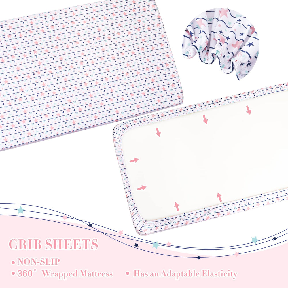 Cloele pink star moon pattern on bedding for playful yet calming design