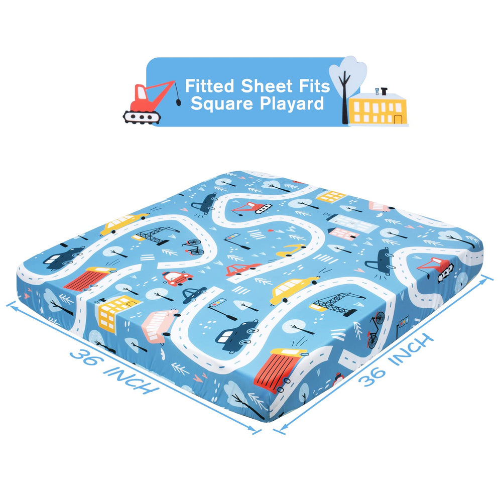 Cloele playard sheet with 360-degree wrap prevents slipping during naps.