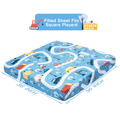 Cloele playard sheet with 360-degree wrap prevents slipping during naps.