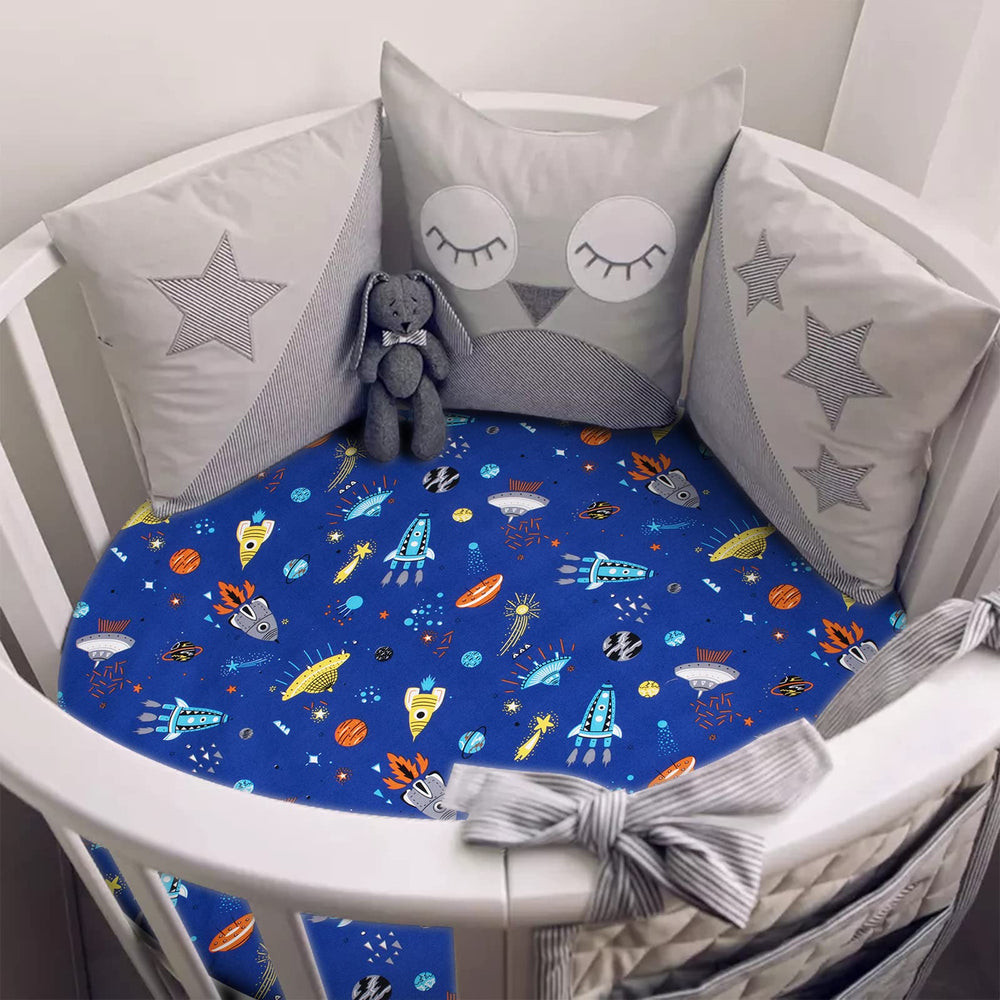 Cloele round crib sheet play-ready surface offers soft, smooth feel for naps.