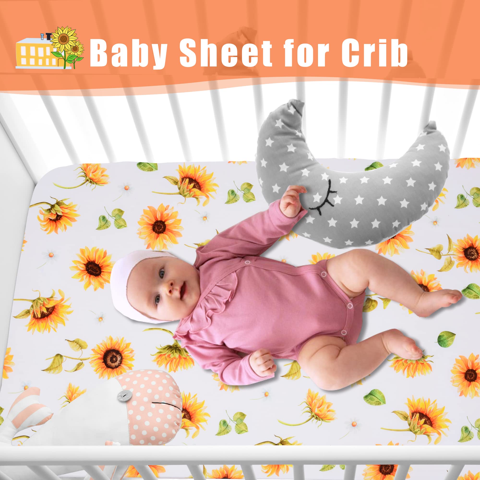 Cloele Sunflower floral crib sheet complements nursery decor for baby girls