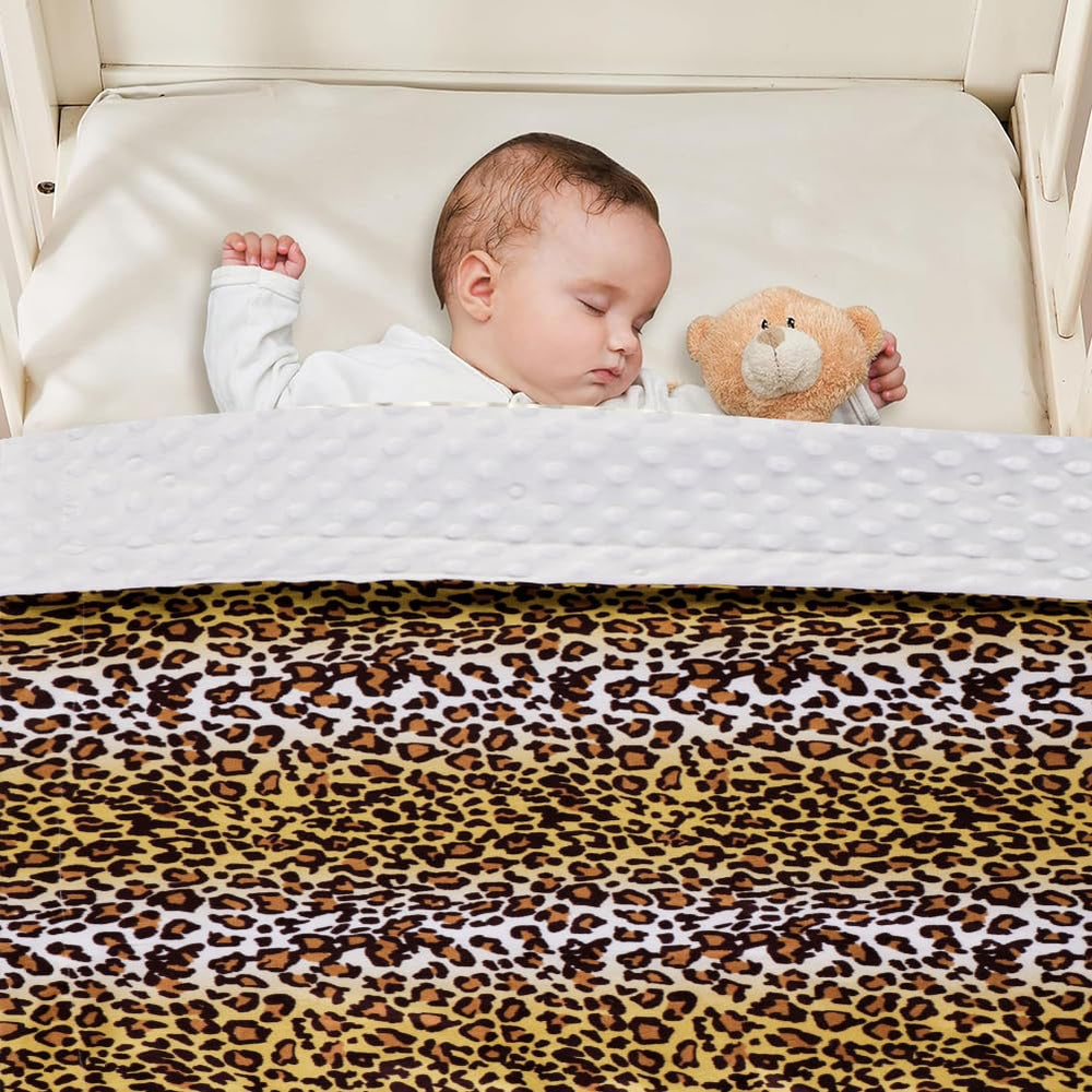 Closockey Leopard1 baby blanket back view with dotted backing for soothing texture