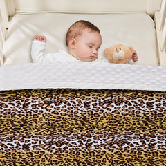 Closockey Leopard1 baby blanket back view with dotted backing for soothing texture
