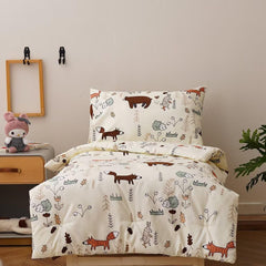 CLOTHKNOW yellow bear comforter on toddler bed, soft polyester for cozy nights.