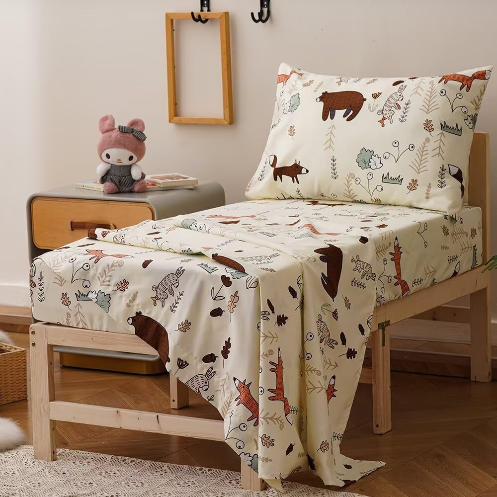 CLOTHKNOW yellow bear fitted sheet, snug toddler bed fit for secure sleep.