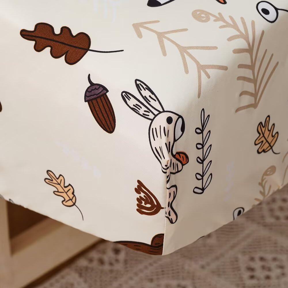 CLOTHKNOW forest animal pattern close-up on yellow bedding, vibrant design boosts bedtime mood.
