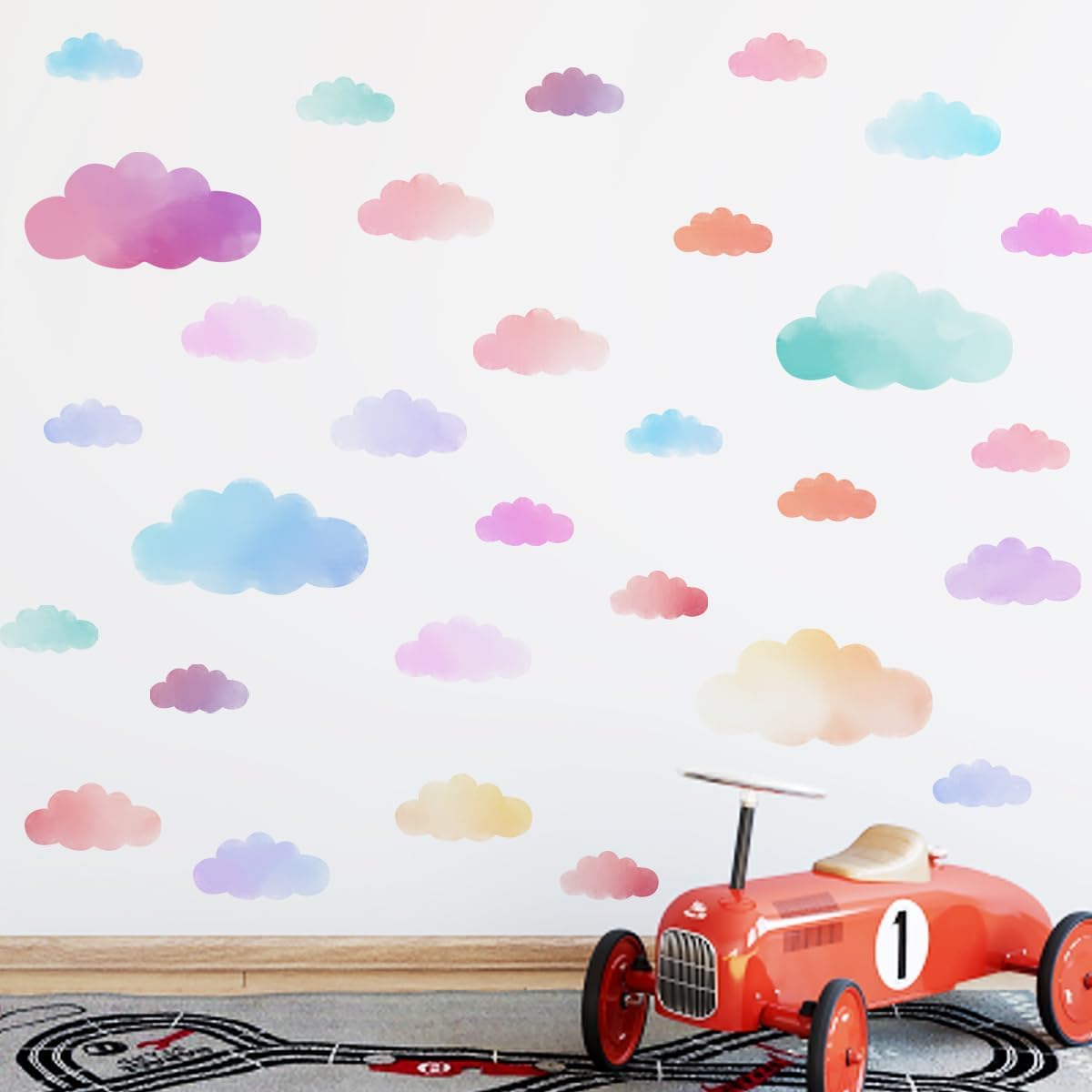 clothmile colorful clouds sticker closeup showing vibrant hues for kid-friendly decor