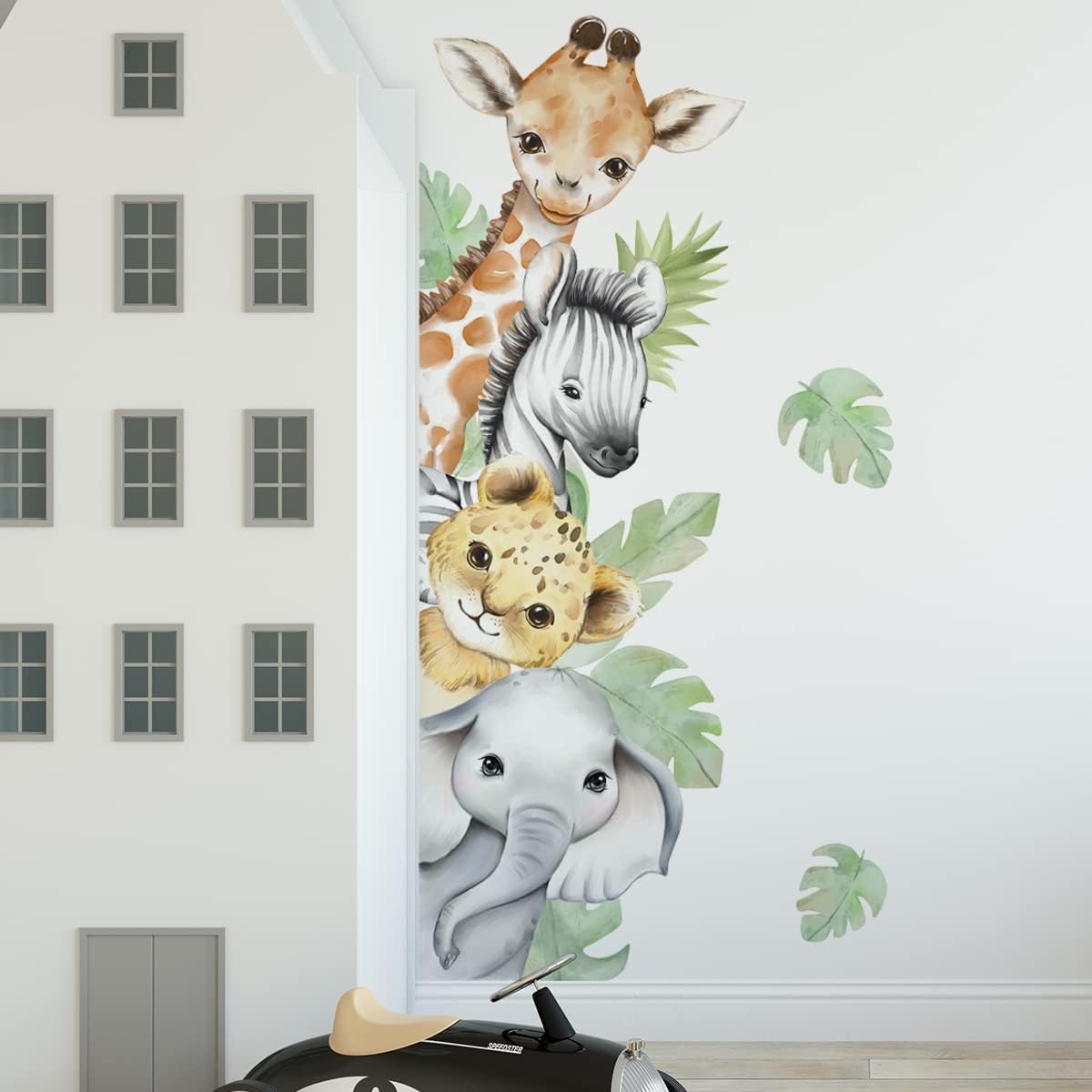 clothmile giraffe watercolor wall sticker adds tall, whimsical height to nurseries.