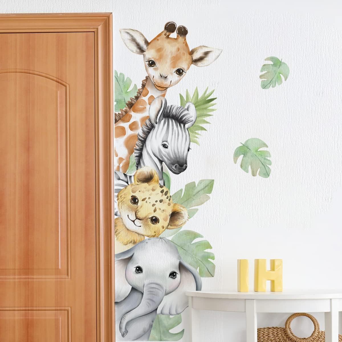 clothmile watercolor jungle animals wall decal pack featuring mixed safari creatures for bright nursery decor.