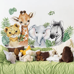 clothmile watercolor jungle animals wall stickers bedroom-decor adds educational color recognition for toddlers.