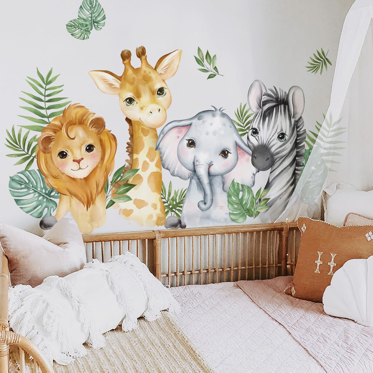 clothmile watercolor jungle animals wall stickers living-room-decor create a friendly focal point.