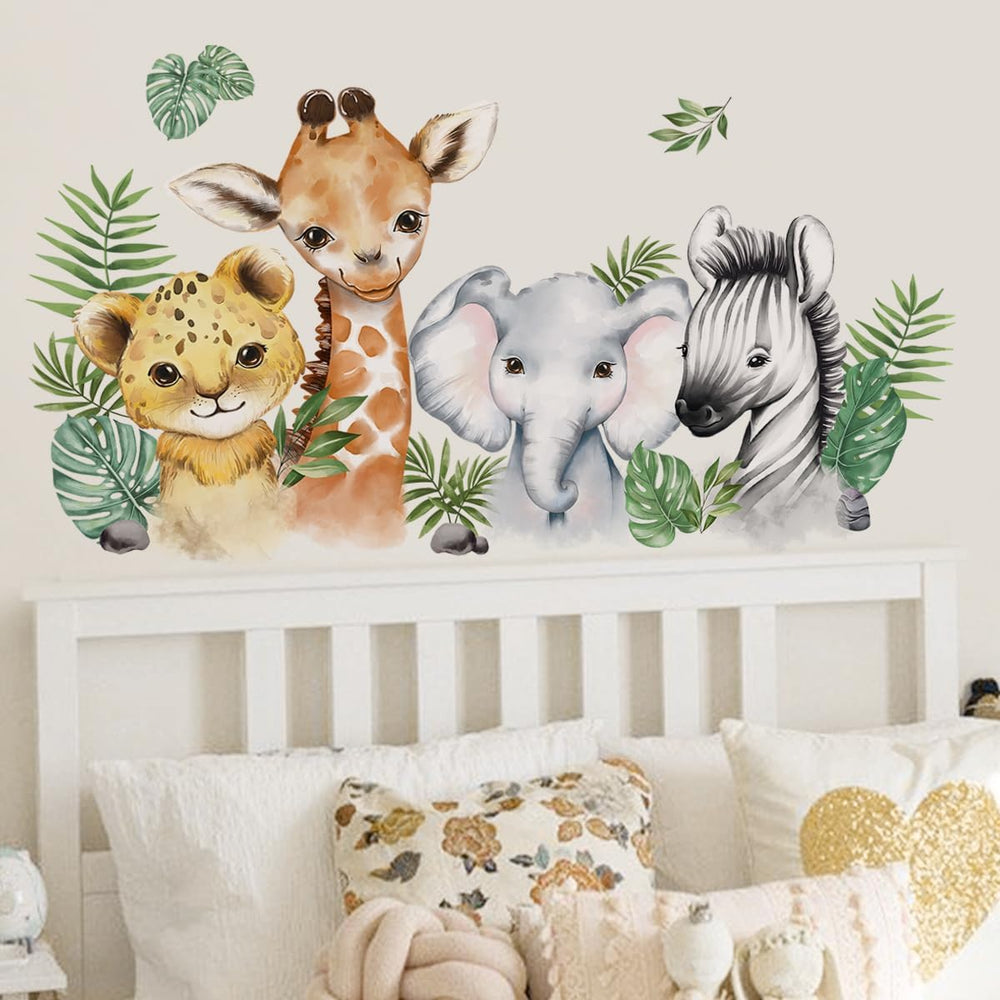 clothmile watercolor jungle animals wall stickers playroom-decor fosters curiosity through vivid safari scenes.