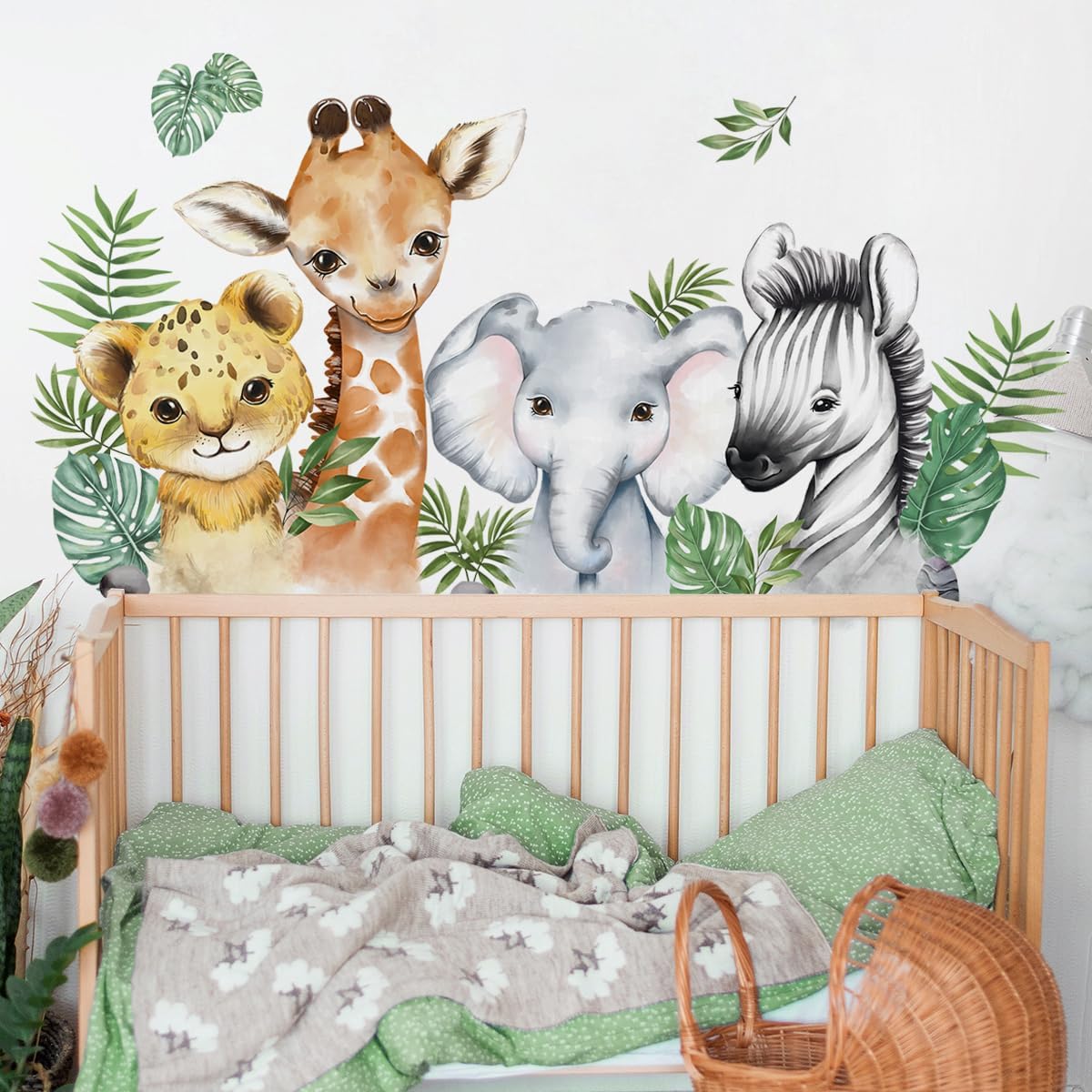 clothmile watercolor jungle animals wall stickers set brightens kid's room with easy DIY safari decor.