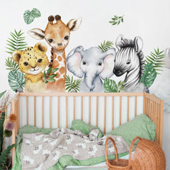 clothmile watercolor jungle animals wall stickers set brightens kid's room with easy DIY safari decor.