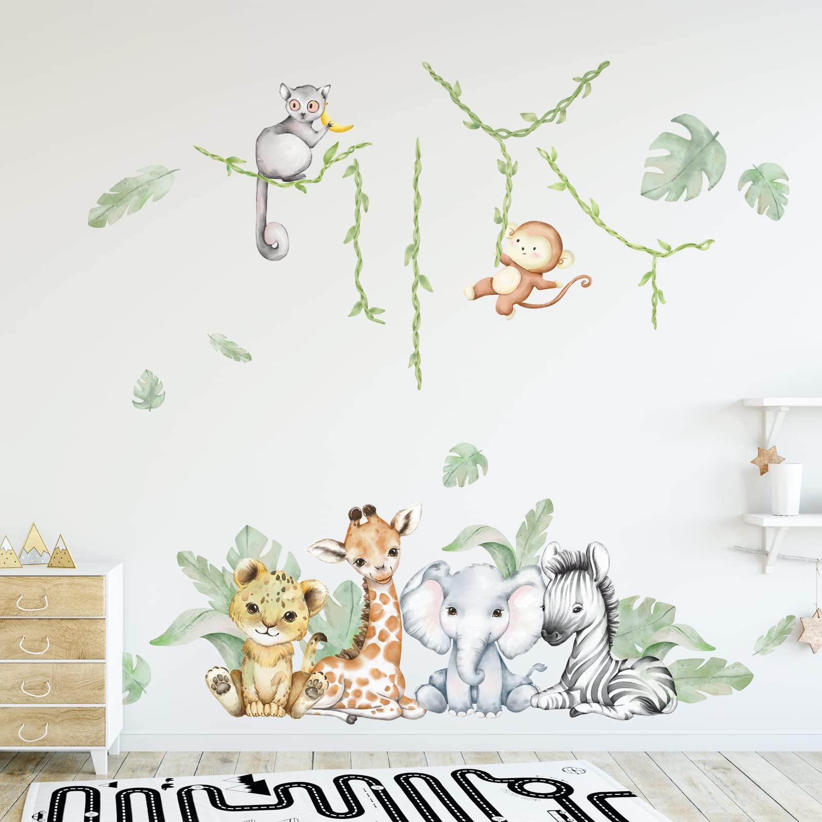 clothmile woodland animals elephant decal adds a playful focal point in kids’ rooms.