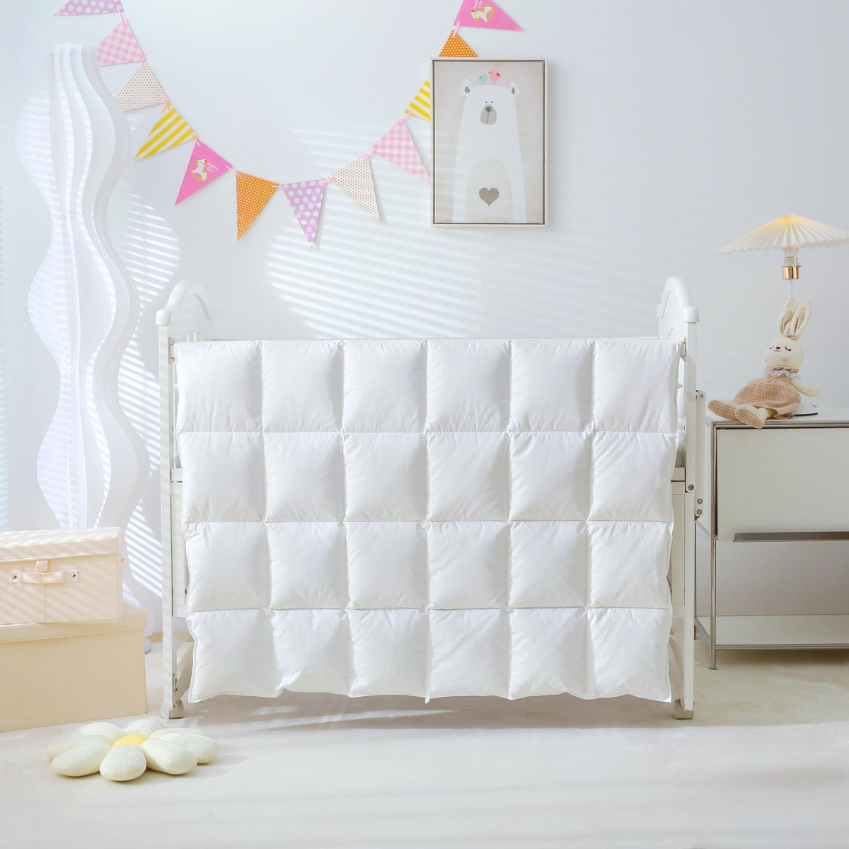 CLoucl baby comforter down-fill close-up shows premium warmth and cloud-soft feel