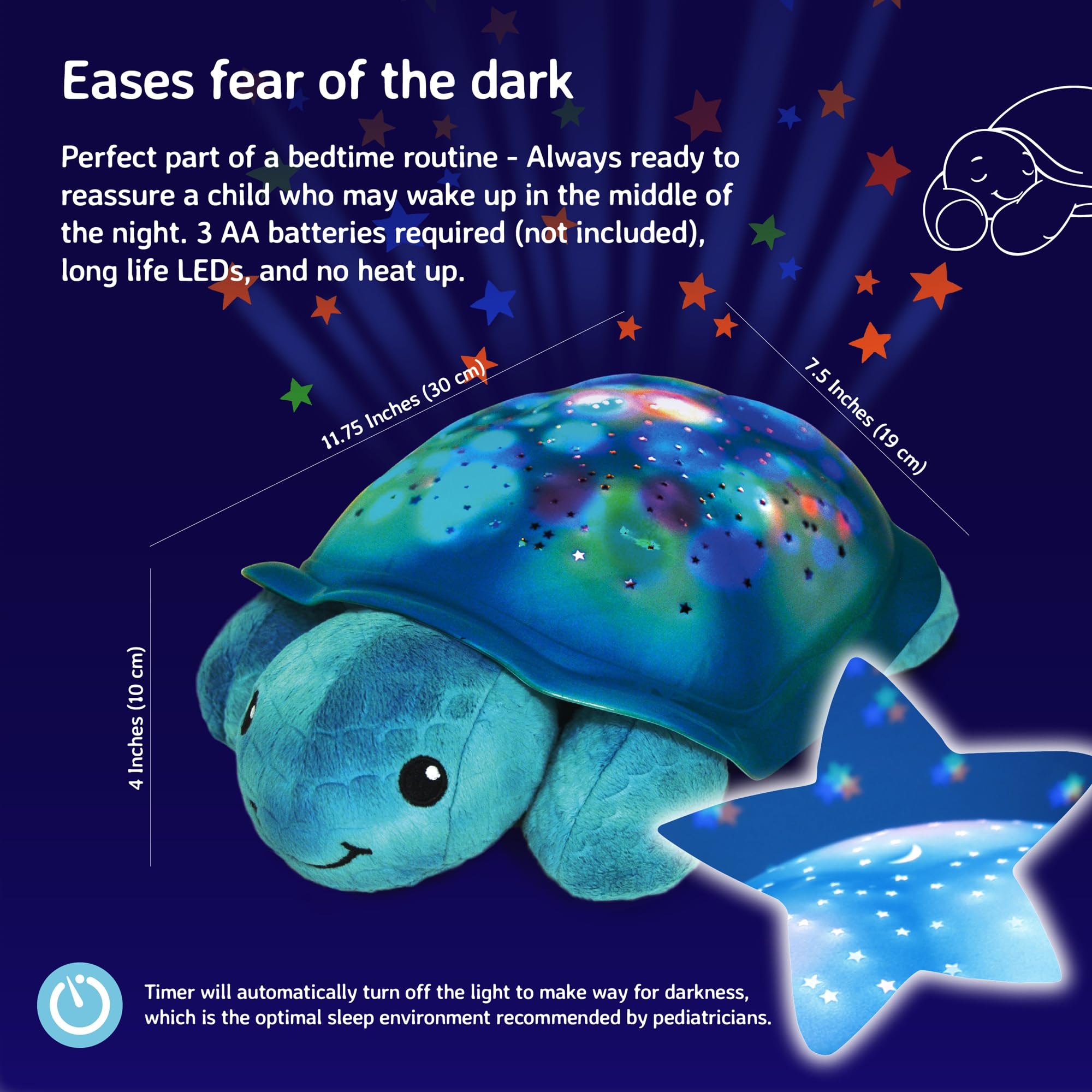 Cloud B Comforting Nightlight Star Projector aqua-twinkle lights brighten walls with soothing ambience.