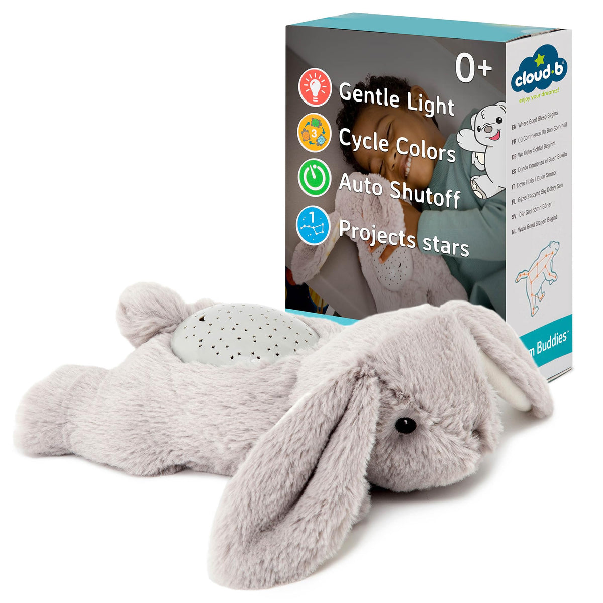Cloud B Benny the Bunny night light glows softly to support a calm bedtime routine.