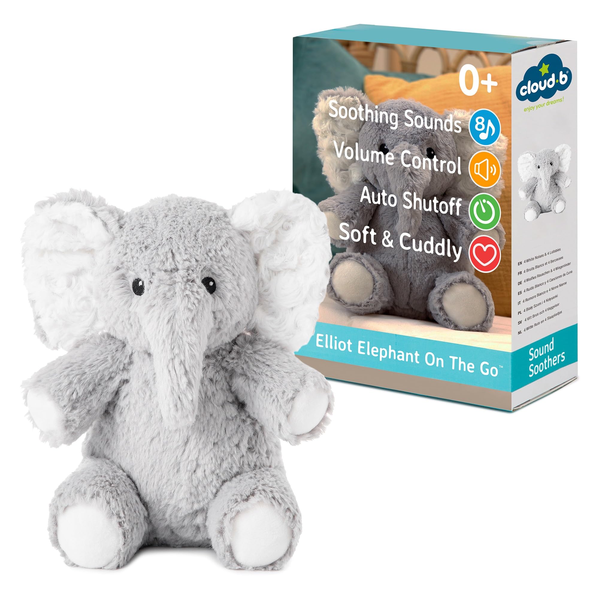 Cloud b Elliot Elephant On The Go cradle attachment helps soothe baby at bedtime with built-in sounds