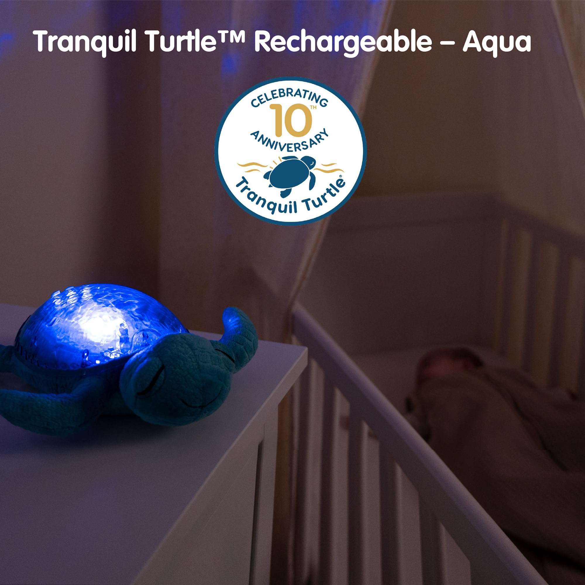 Cloud b Tranquil Turtle Aqua rechargeable design supports cordless bedtime use