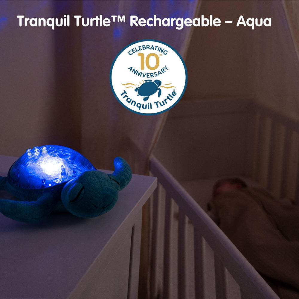Cloud b Tranquil Turtle Aqua rechargeable design supports cordless bedtime use