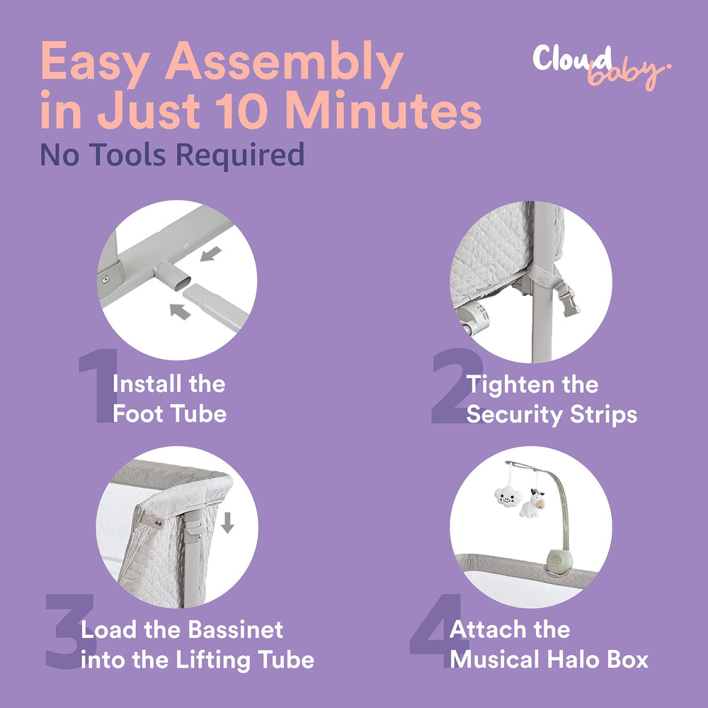 Cloud Baby Bedside Bassinet detachable panel improves airflow and cleaning access.