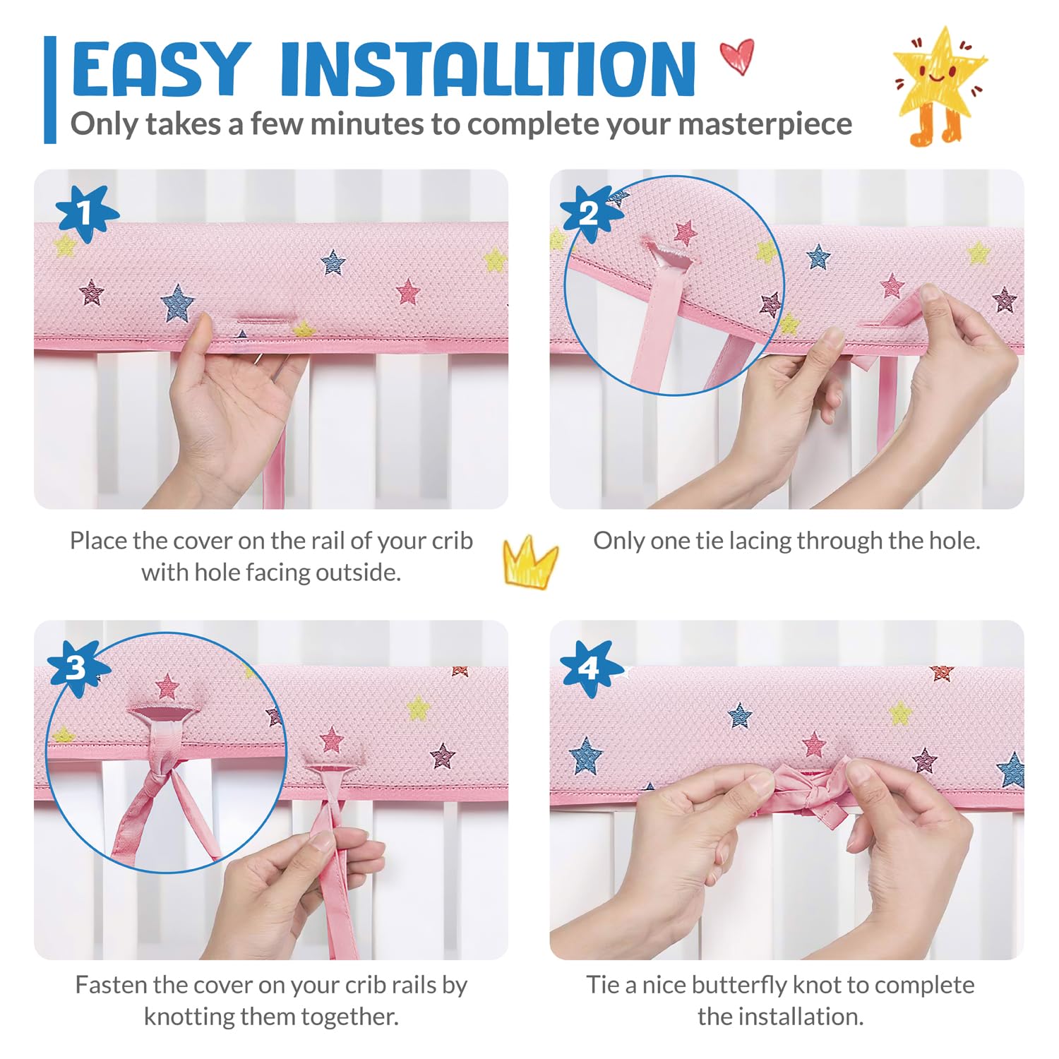 CLYCSRC star 3pc set crib rail covers for complete protection