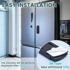 CLYMENE fridge lock side-by-side config image emphasizes compatibility with different refrigerator layouts