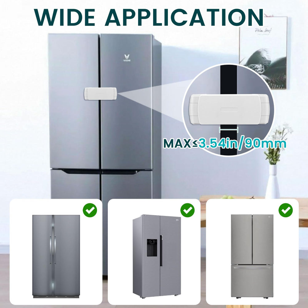 CLYMENE fridge lock installed across French doors demonstrates versatile compatibility
