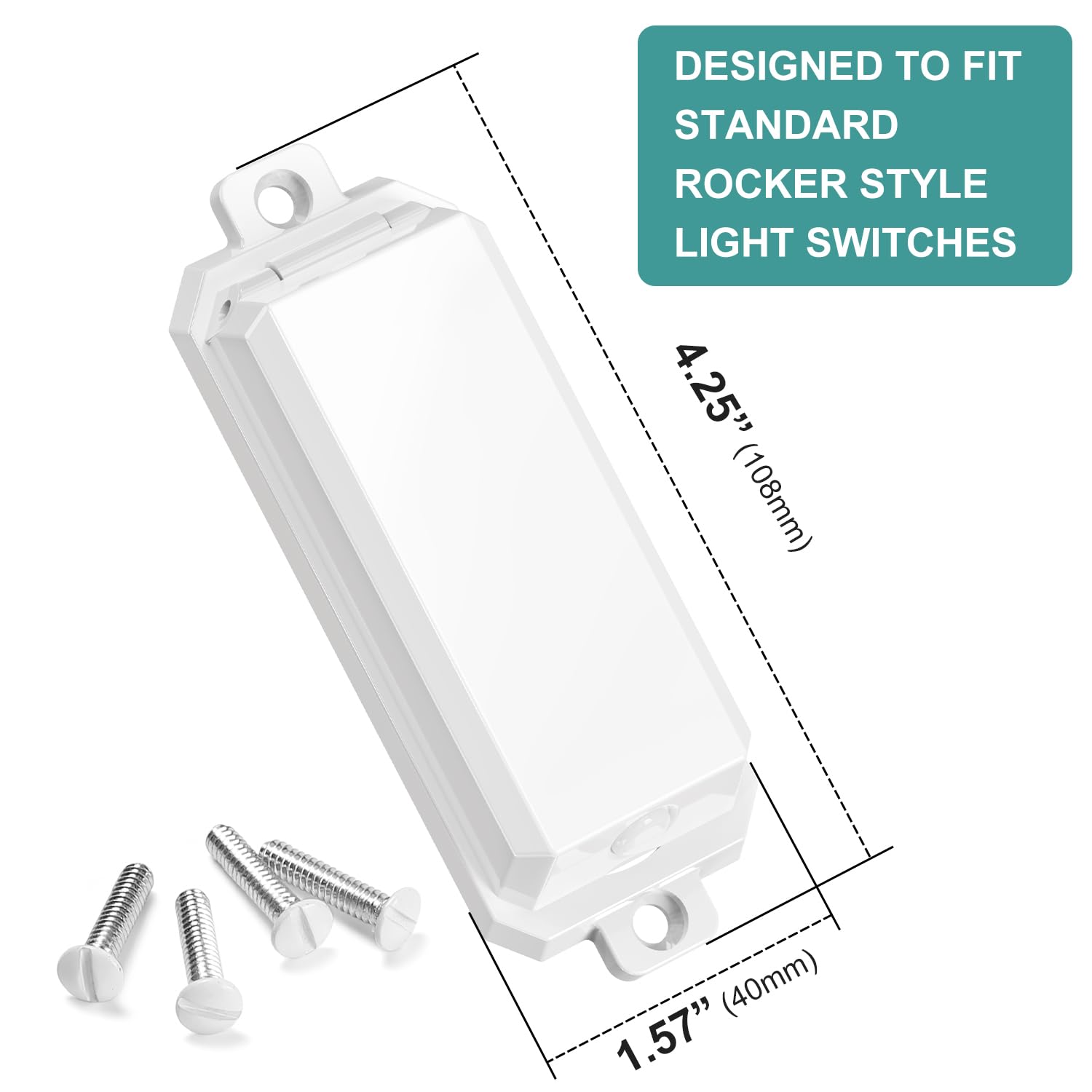 CLYMENE rocker-style guard in white on a wall switch for safer use