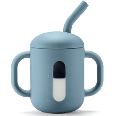CLYMENE silicone training cup with straw and handles for tiny hands and easy transition.