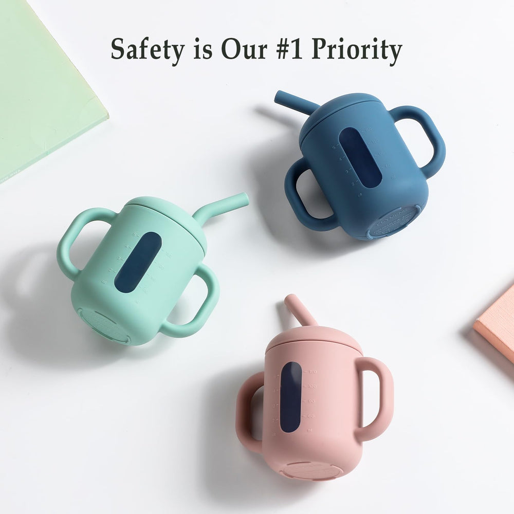 CLYMENE Misty Blue sippy cup adds playful color to mealtimes.