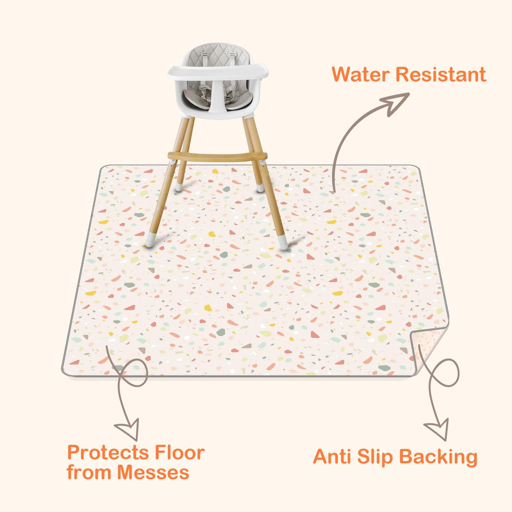 CLYMENE Splat Mat waterproof surface is easy to wipe clean after spills.