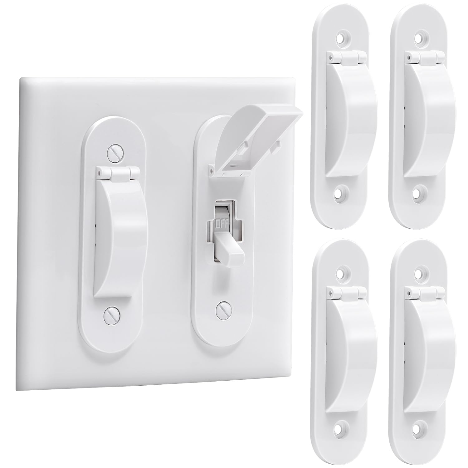 CLYMENE wall switch guard four-pack white on wall protects toggles from accidental use.