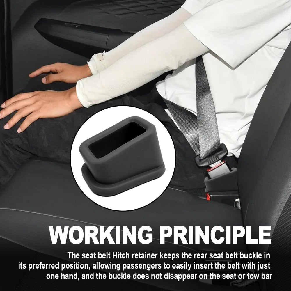 CmeRto rear-seat buckle guard keeps buckles ready for quick trips.