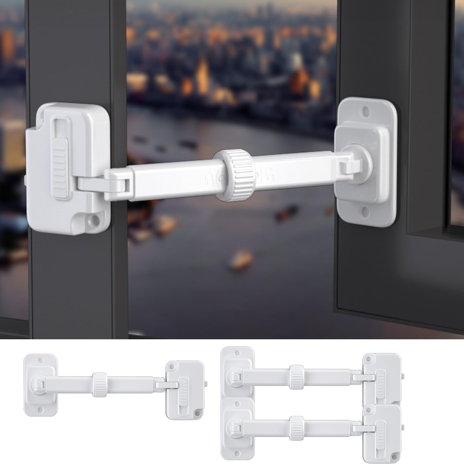 CMINGJ 3-Pack window restrictor white front view provides safe ventilation for families