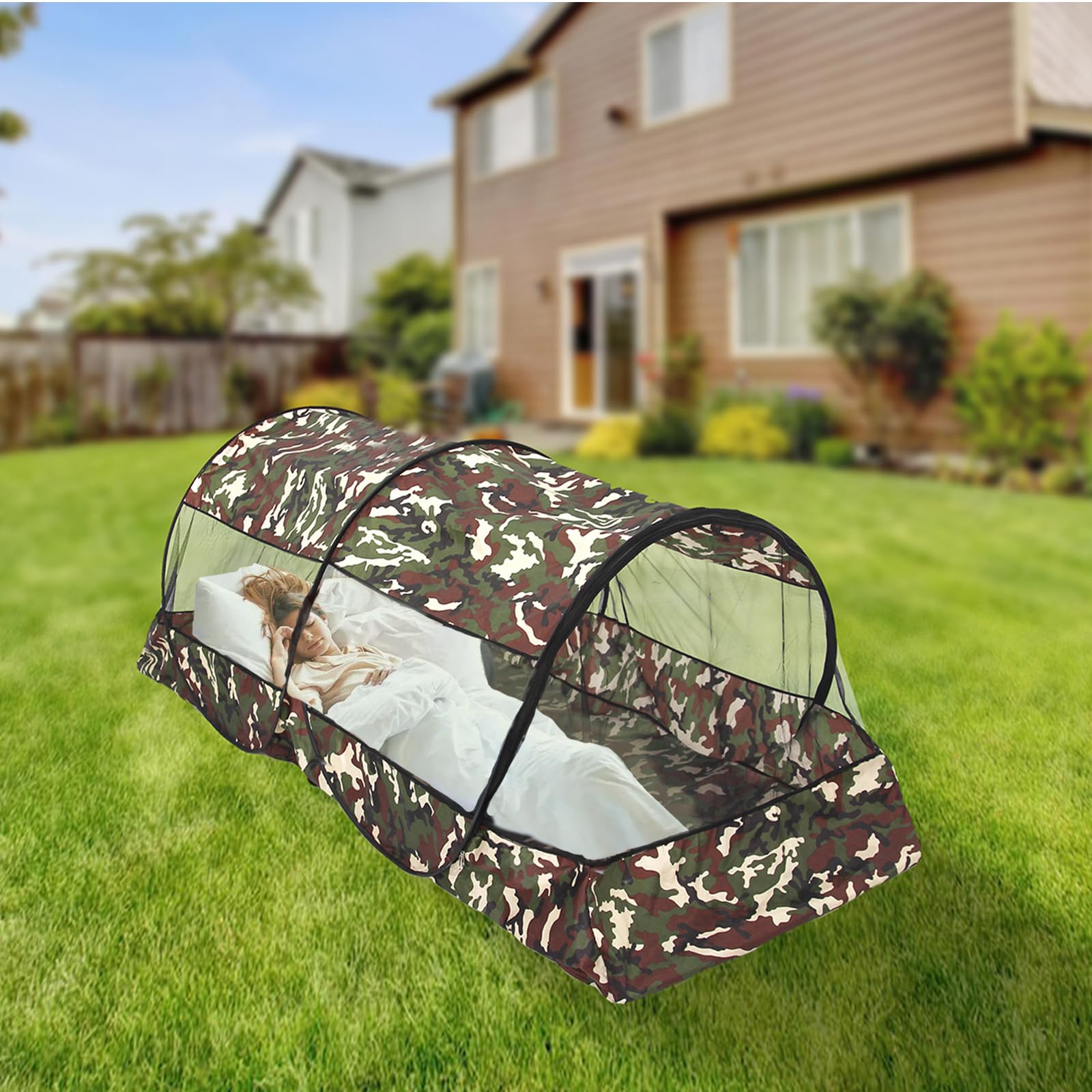 CMINGJ foldable mosquito net compacted in a circle for easy travel.