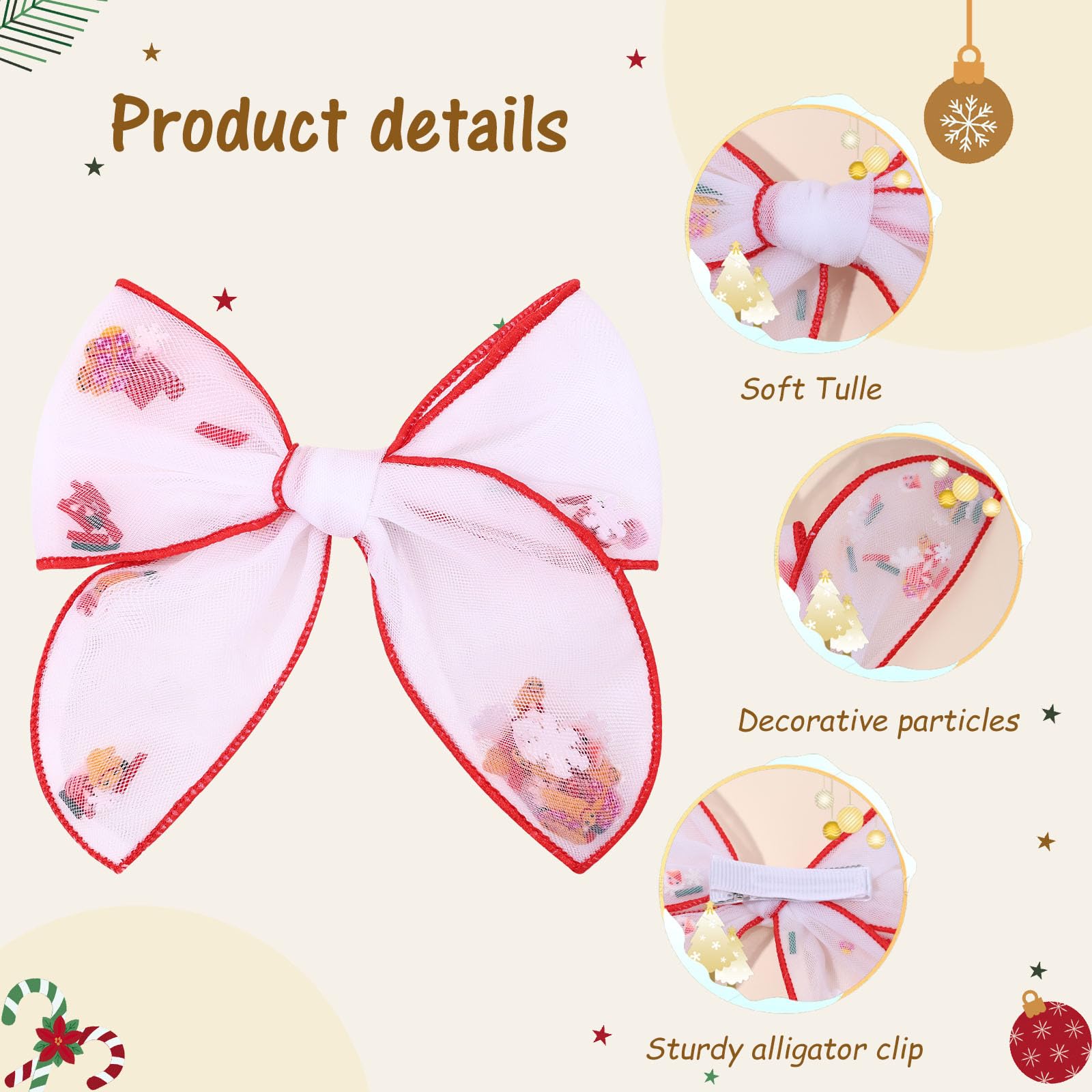 CN 6pcs tulle Christmas hair bows colorful set complements holiday outfits.