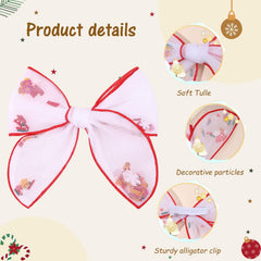 CN 6pcs tulle Christmas hair bows colorful set complements holiday outfits.