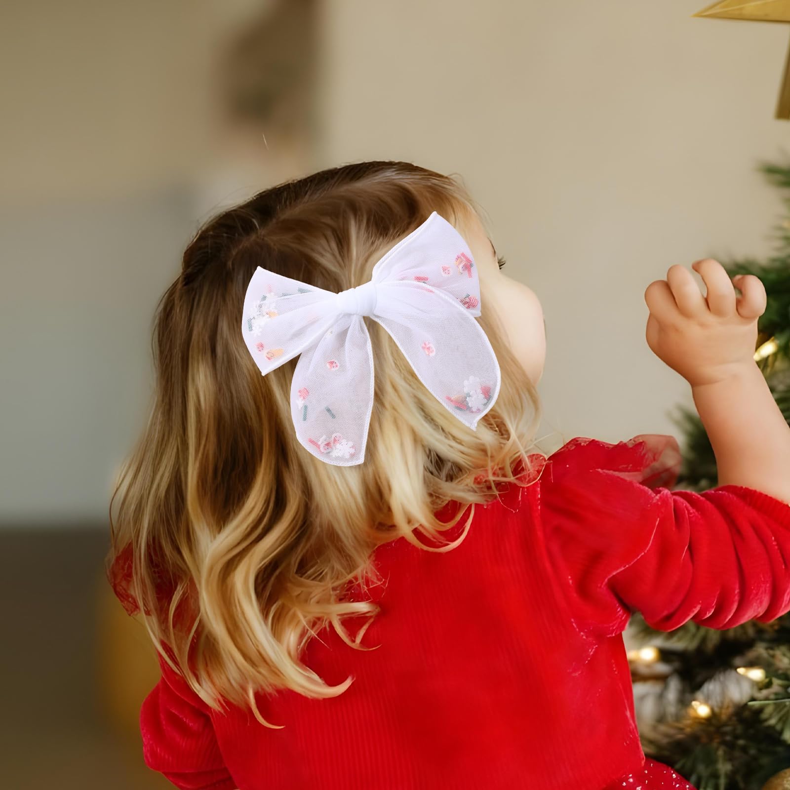 CN 6pcs tulle Christmas hair bows five inch size fits kids to adults.