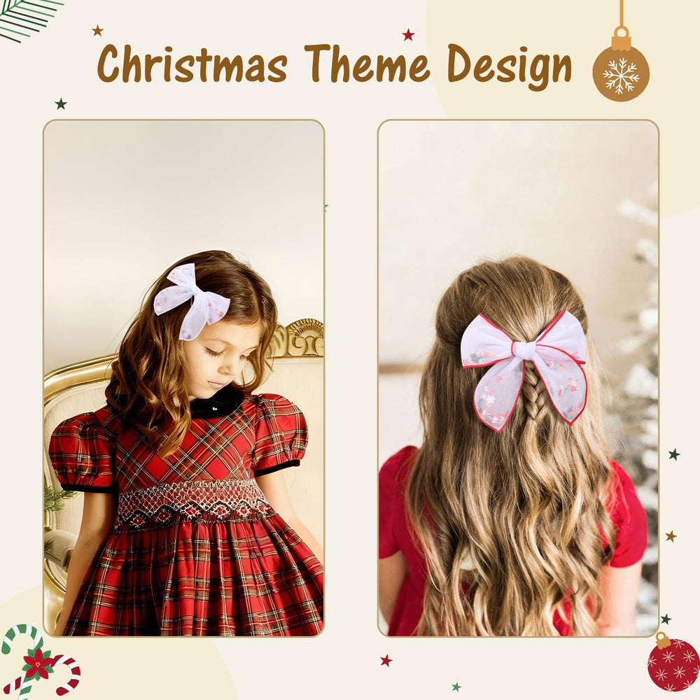 CN 6pcs tulle Christmas hair bows for ponytails braids and updos, easy to clip.
