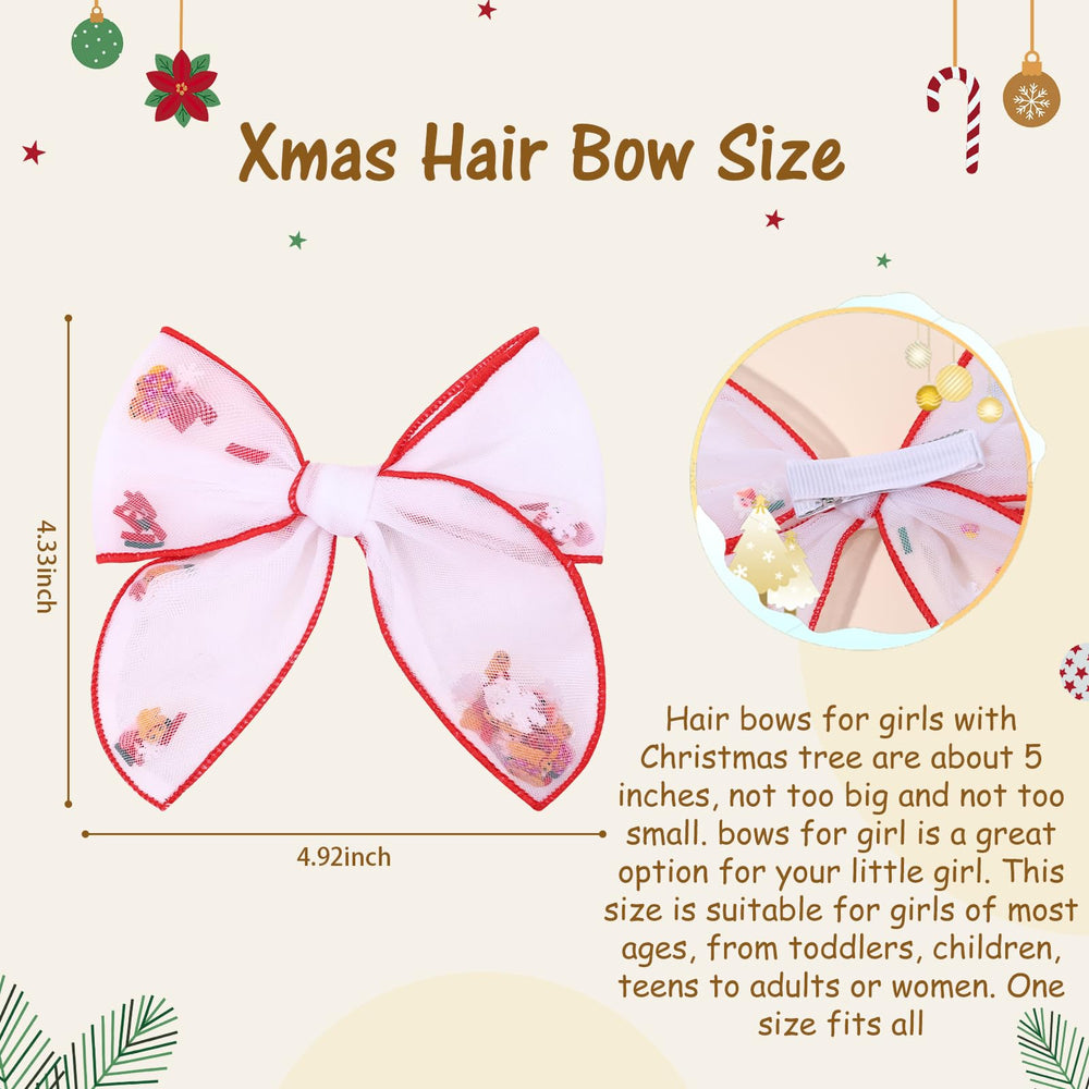 CN 6pcs tulle Christmas hair bows snowman design playful shaker effect for kids.