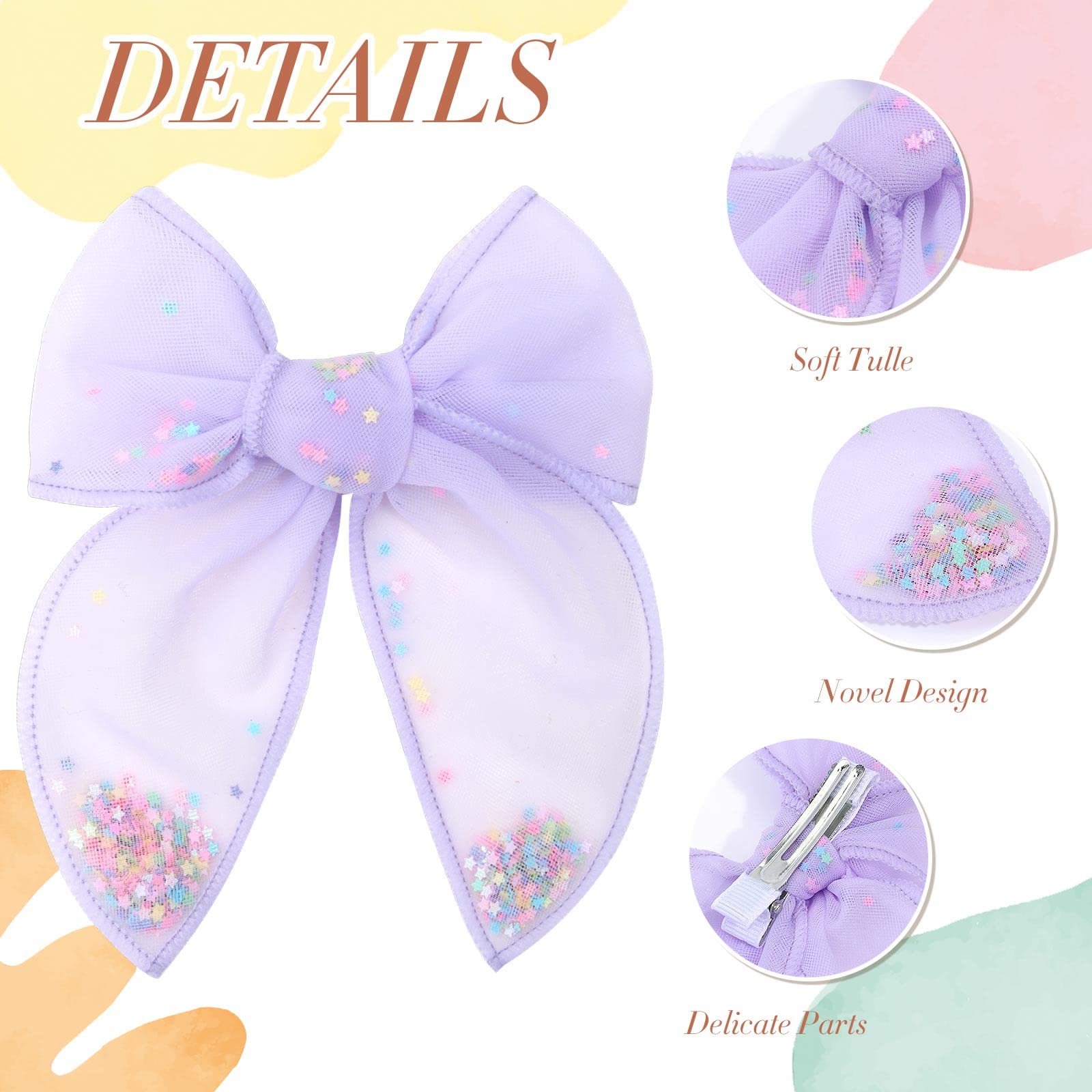 CN 6pcs tulle hair bows blue stars shaker clip playful look for photos