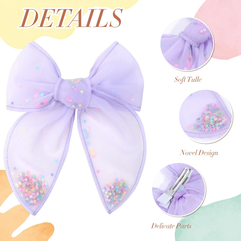 CN 6pcs tulle hair bows blue stars shaker clip playful look for photos