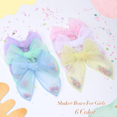 CN 6pcs tulle hair bows green stars shaker clip cute, breathable comfort