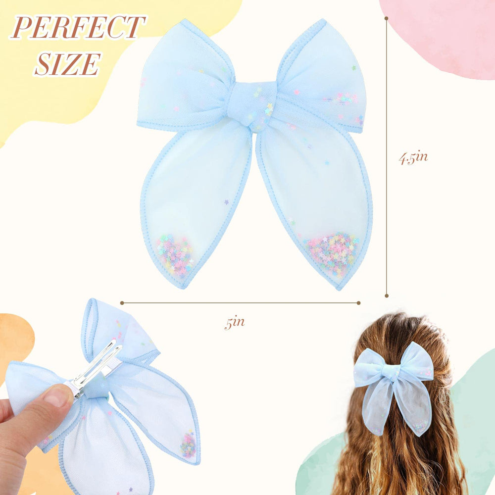 CN 6pcs tulle hair bows red stars shaker clip bold color pops