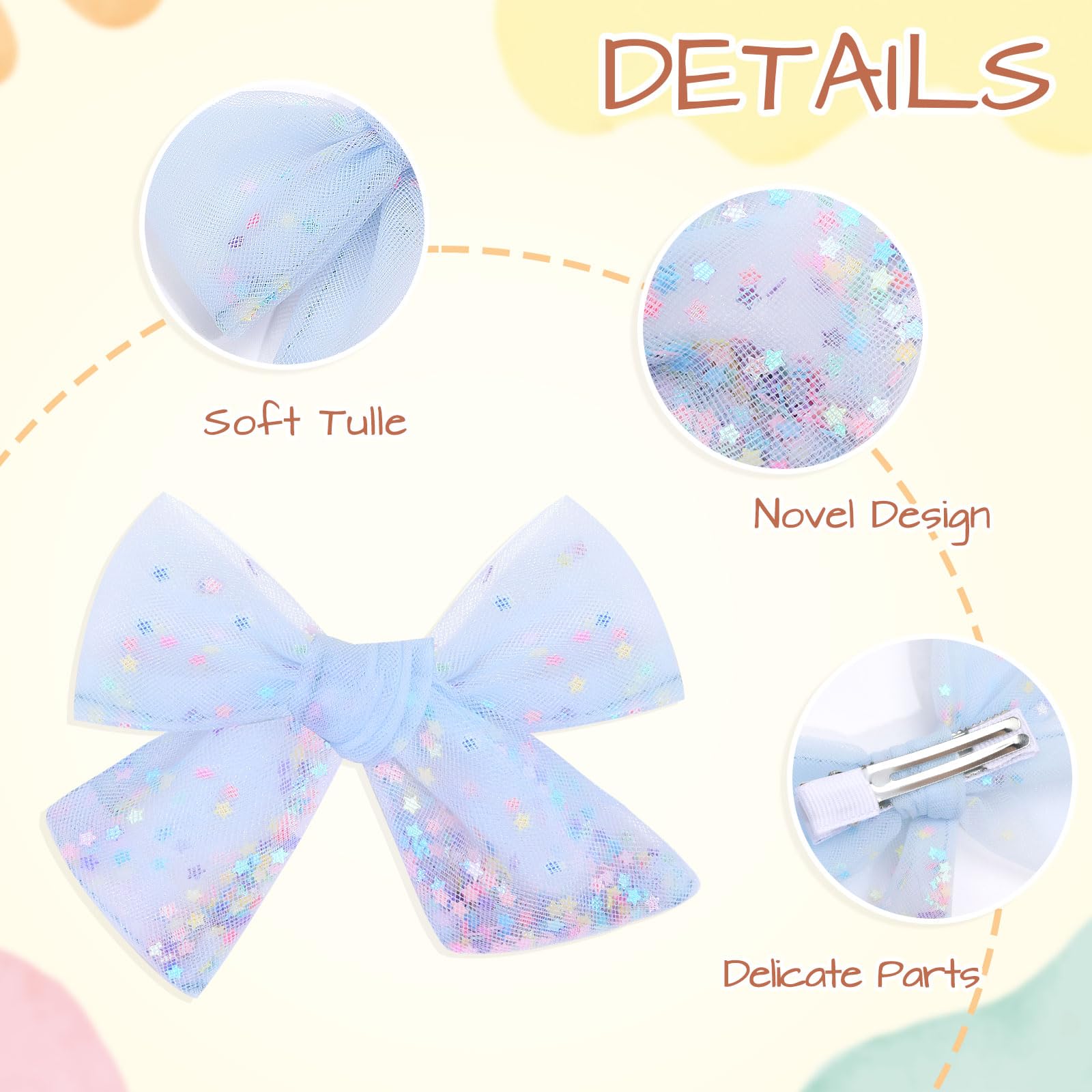 CN 6-pack tulle hair bows with red stars for celebrations