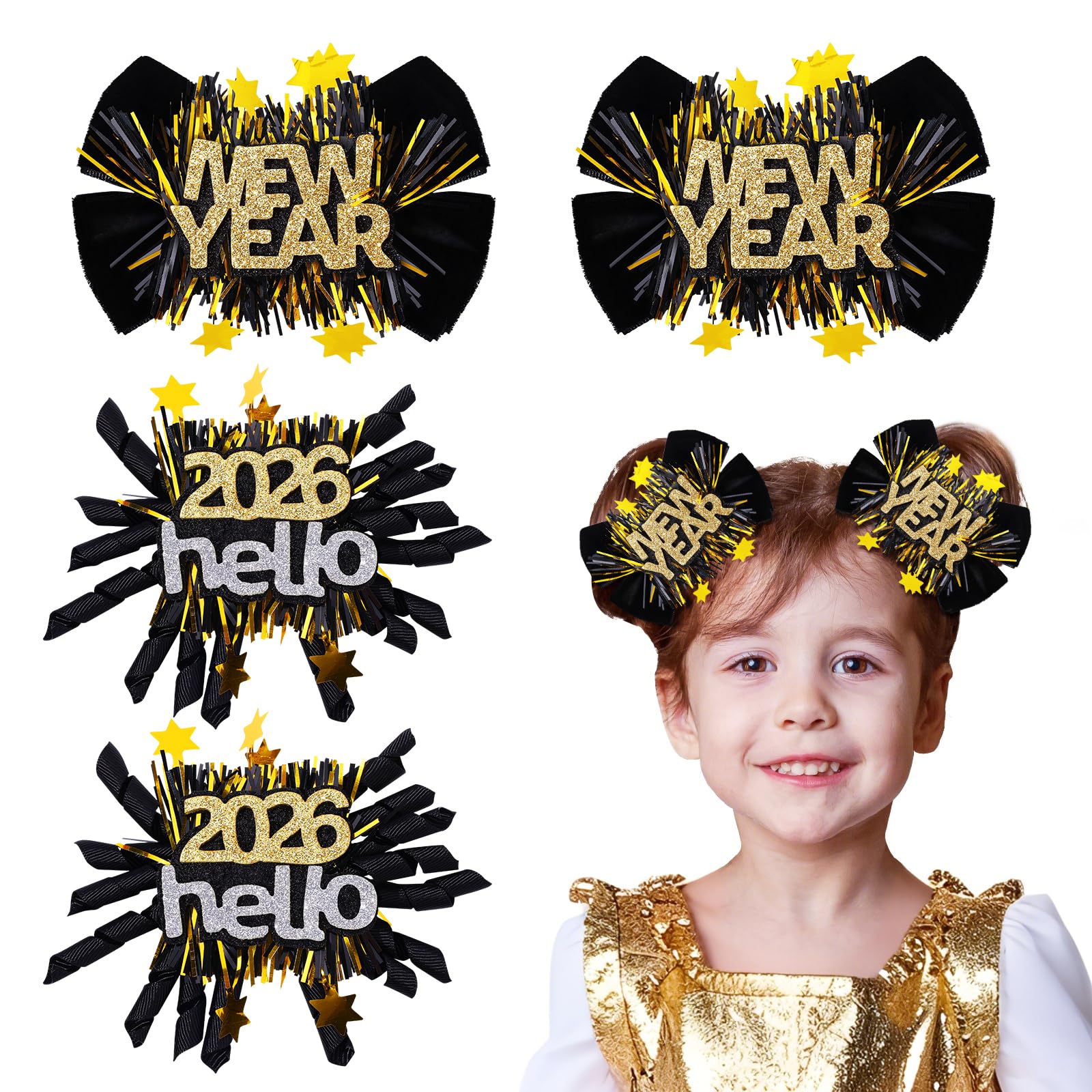 CN Happy New Year velvet star bows for festive photos and party styling.